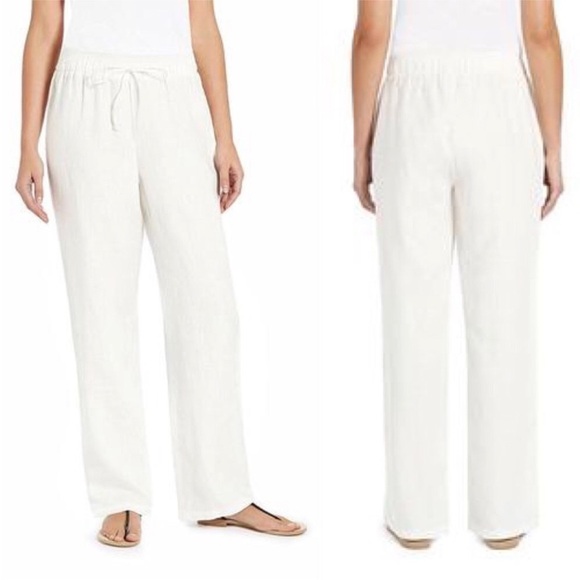 2/$30 NWT Ellen Tracy Pants 100% Linen White Summer Vacation Women's Size Large - Picture 1 of 14